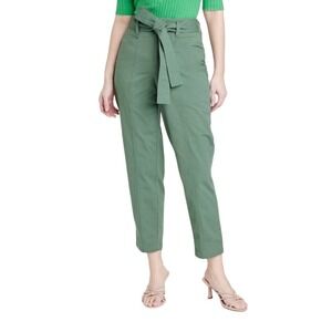 A‎ New Day Stretch High Rise Belted Crop Pants Trousers Green Casual Women Sz 14